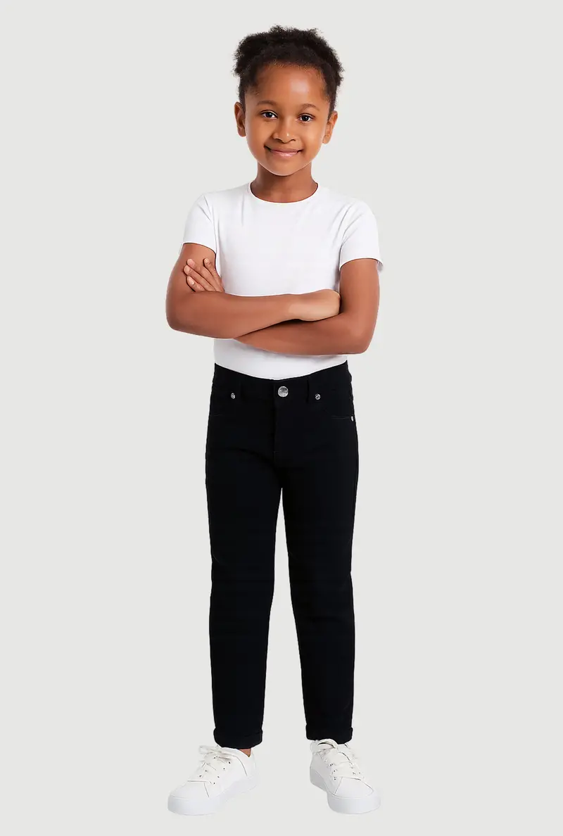 Classic Straight-Leg Solid Twill Pants With Mid-Rise Fit For Girls 1