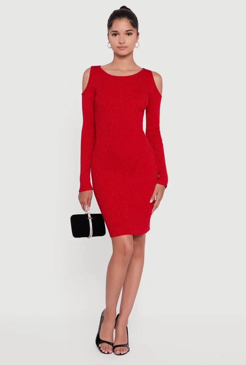 Cold-Shoulder Dress In Lurex-Infused Rib Knit 1
