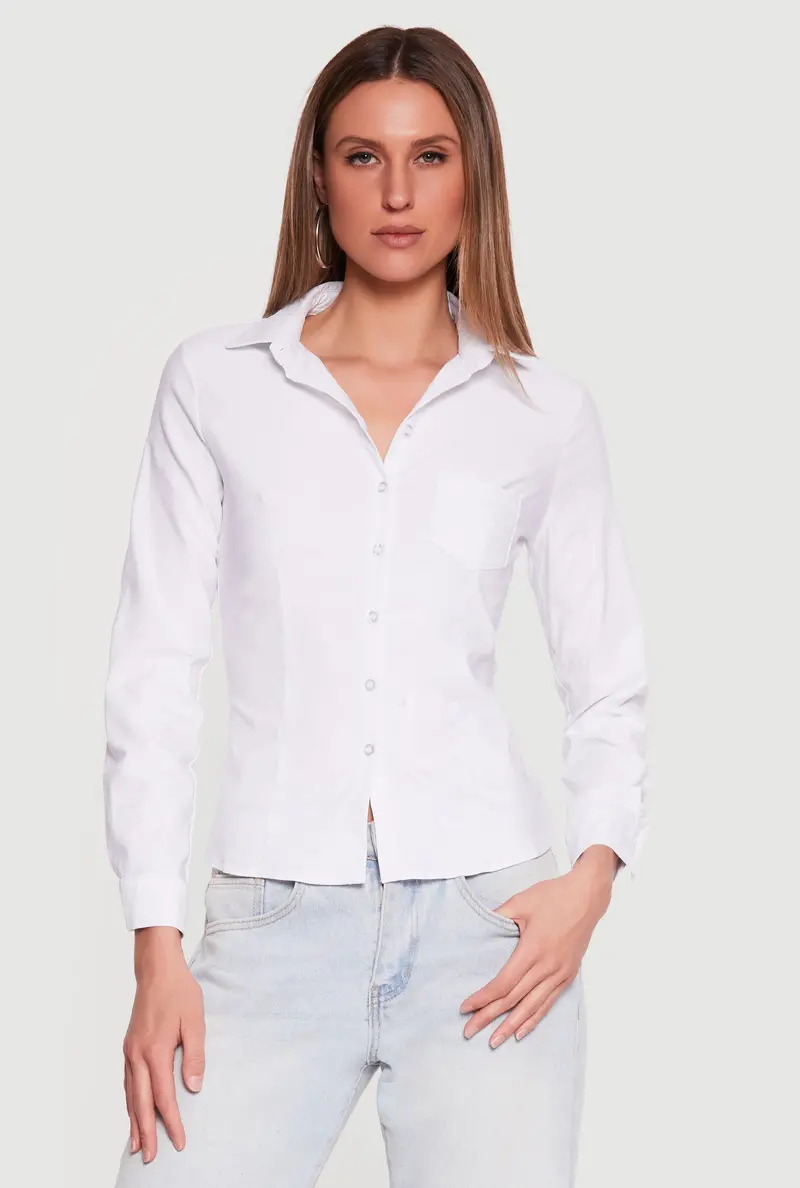 Collared Long-Sleeve Button-Front Shirt In Modern Cut 1