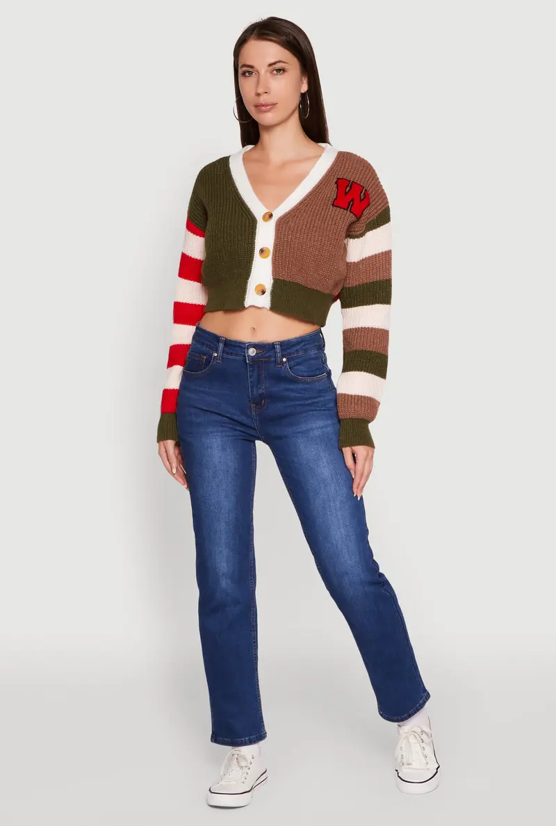 Color-Blocked Daisy Patch Cardigan With Button Front 1