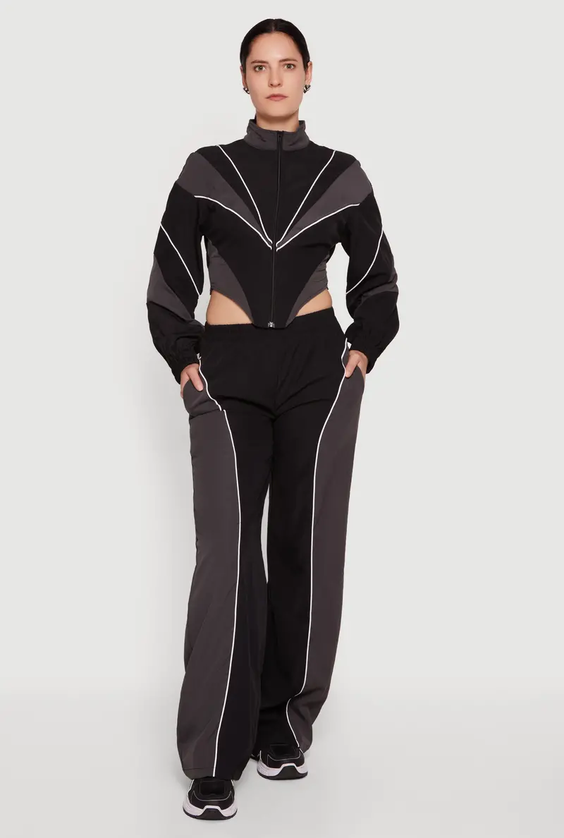 Color-Blocked High-Waisted Piped Trousers 1
