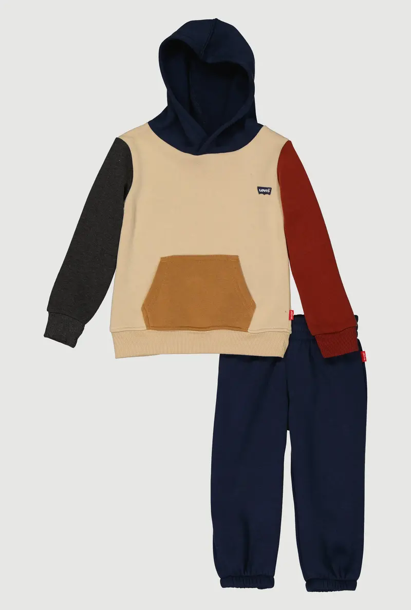 Color-Blocked Hoodie And Sweatpants Set For Toddler Boys 1