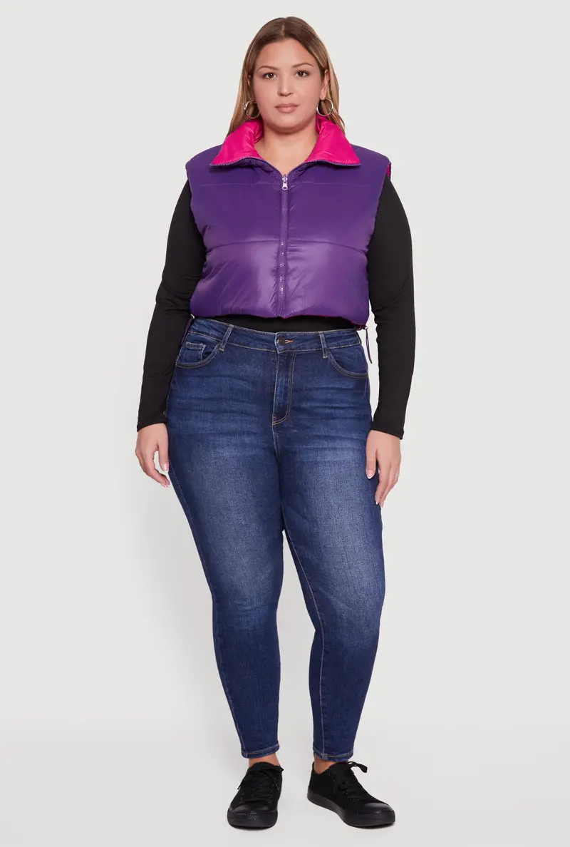 Color-Blocked Puffer Vest With Drawstring Hem – Extended Sizes 1
