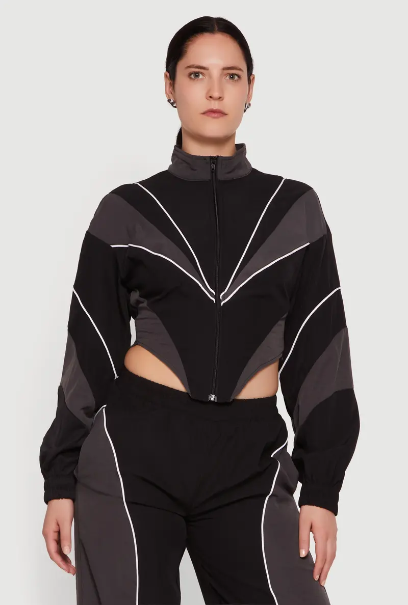 Contrast-Piped Cropped Zip Jacket In Bold Color Blocks 1