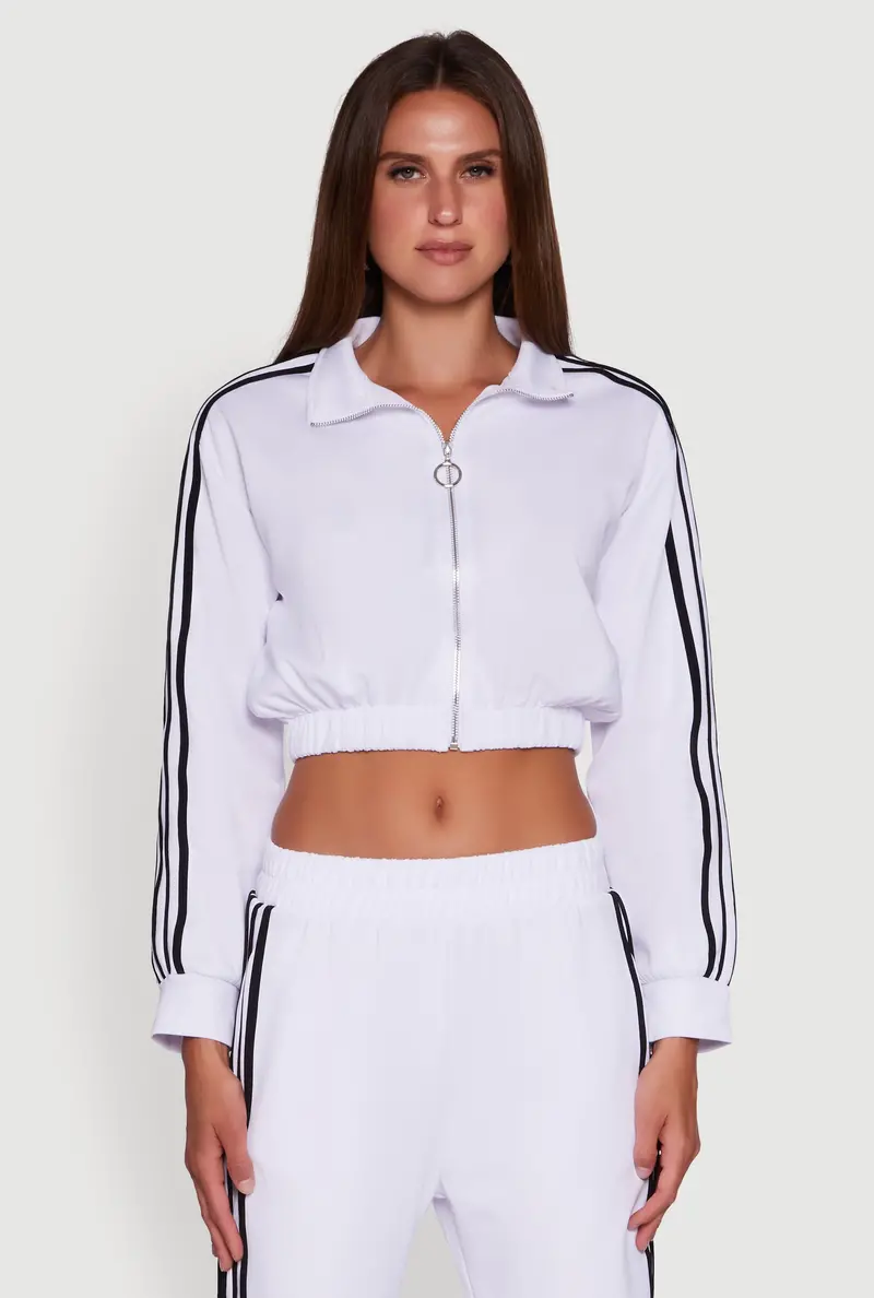 Contrast-Trim Collared Track Jacket With Full Zip 1