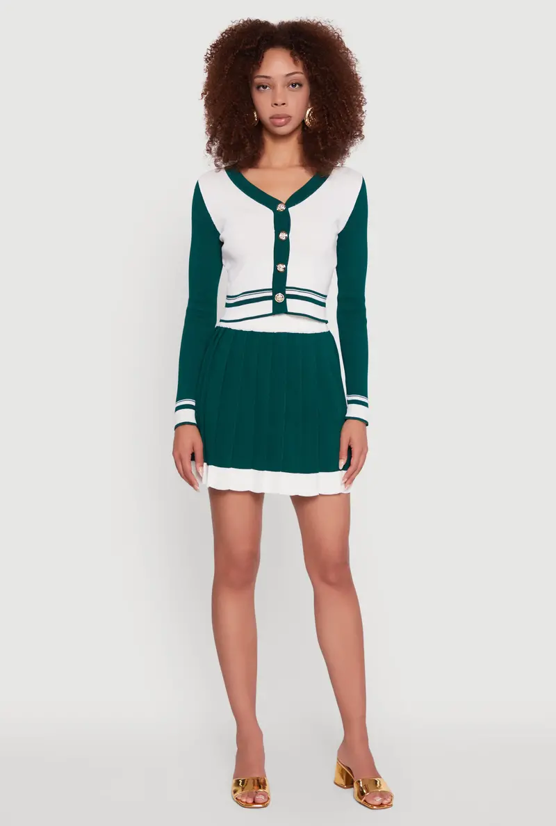 Contrast-Trim Pleated Midi Skirt 1