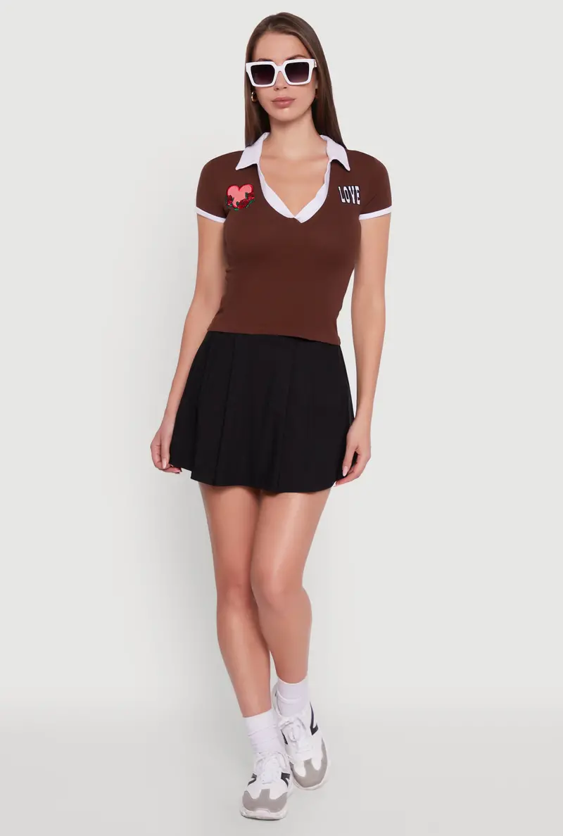 Contrast-Trim Polo Top With Patch Graphic Design 1