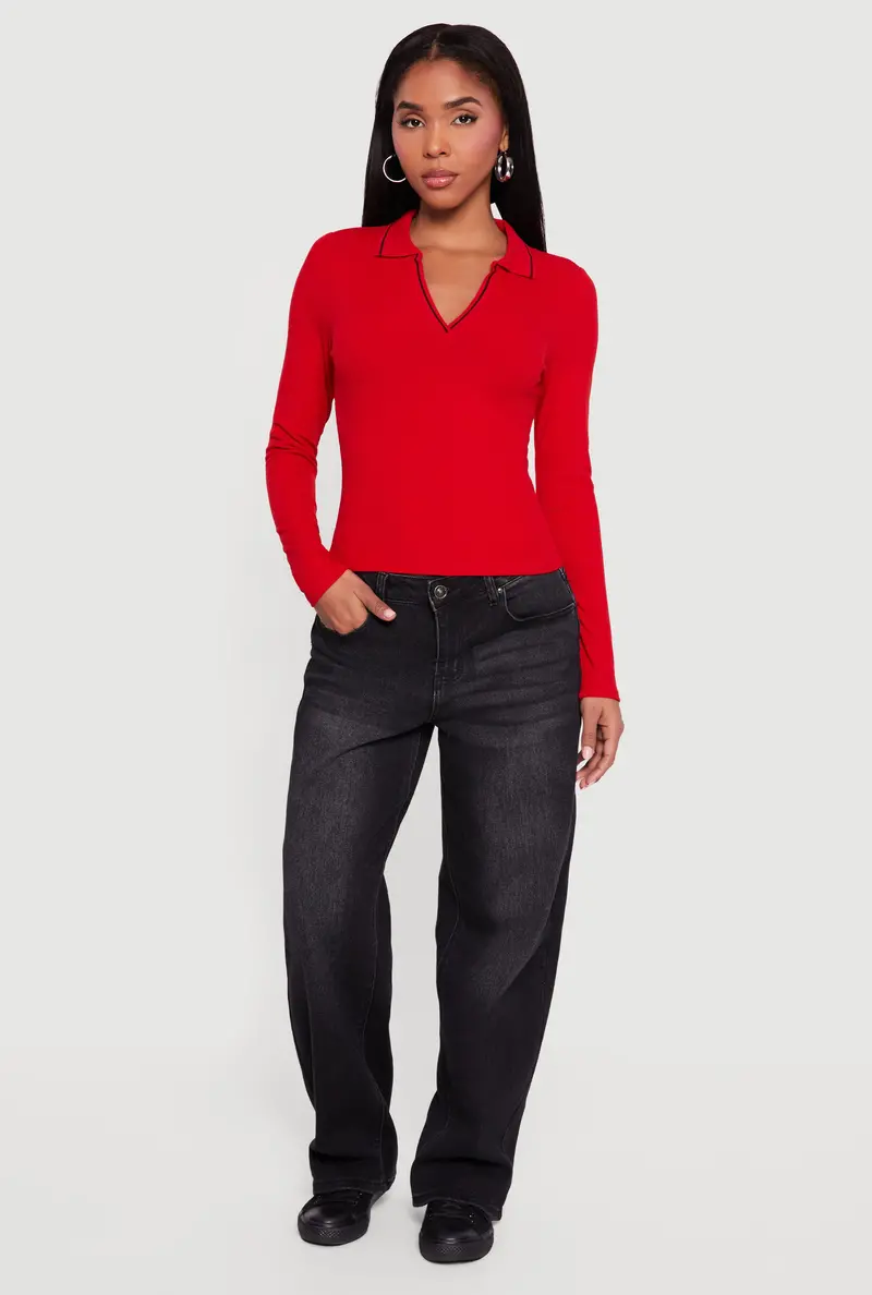 Contrast-Trimmed Ribbed Knit Polo Shirt 1