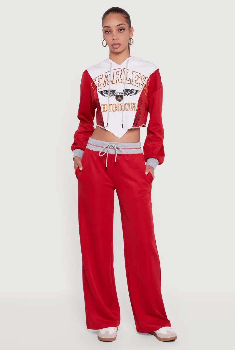 Contrast-Waist Wide-Leg Pants With Drawstring 1