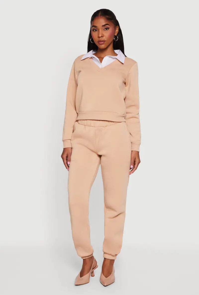 Contrast-Waistband Fleece Pants 1