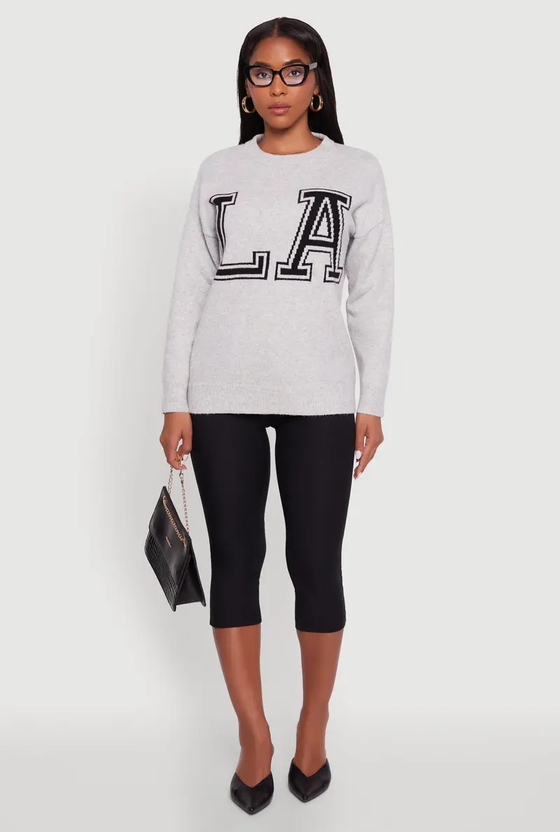 Cozy Brushed Knit Sweater Featuring Los Angeles Themed Artwork 1