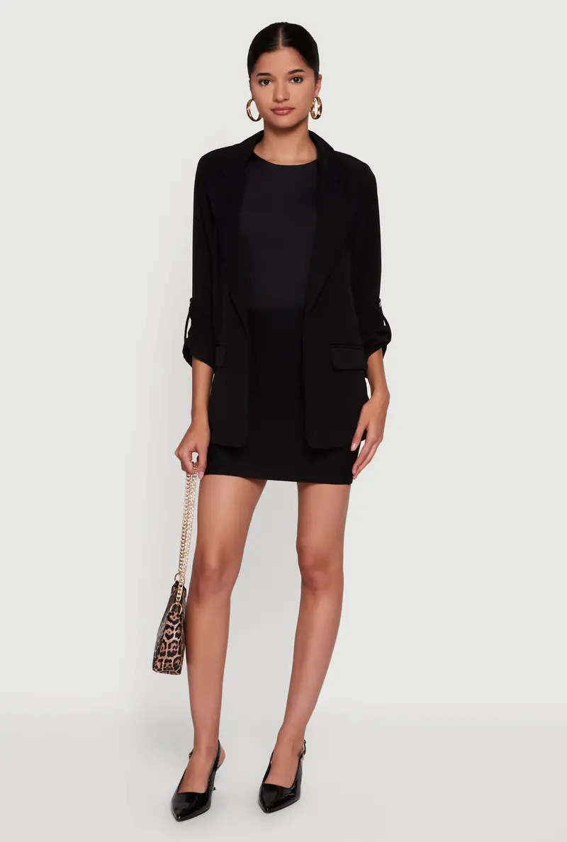 Crepe Knit Blazer With Tabbed Roll Cuffs 1