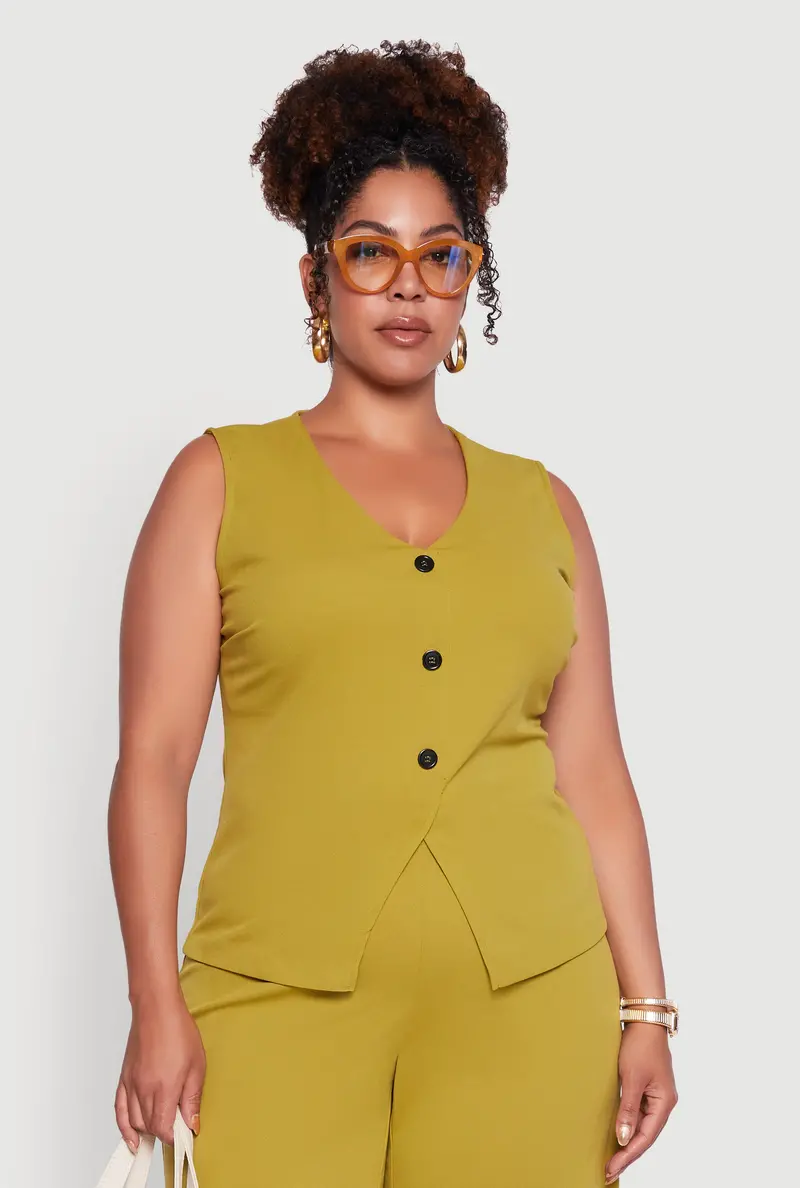 Crepe Knit Sleeveless Blazer Vest – Plus Size Silhouette 1