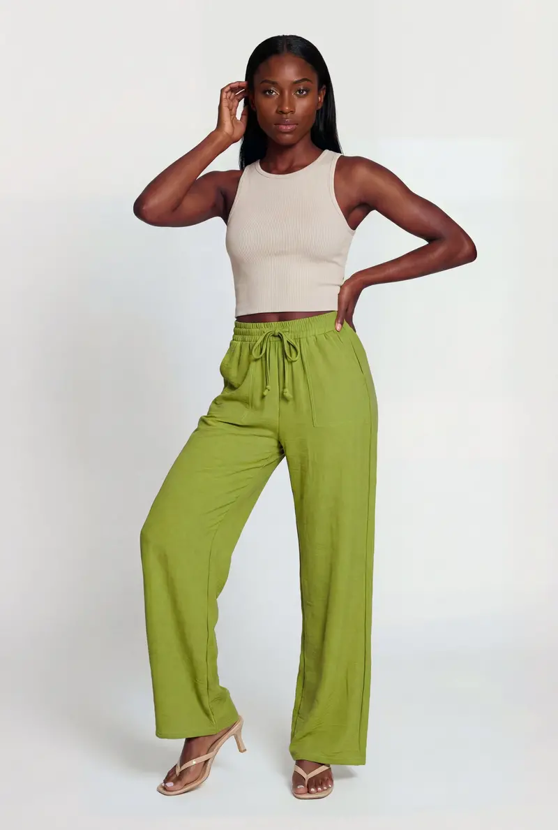 Crepe Knit Straight-Leg Pants With Comfortable Drawstring Waistband 1