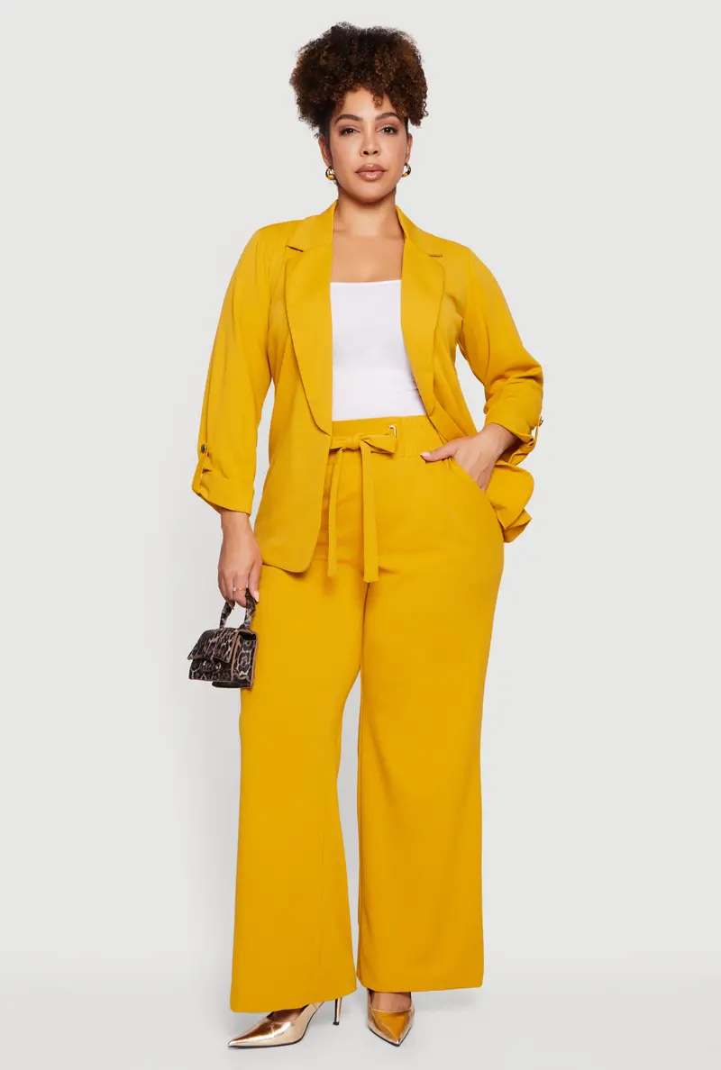 Crepe Knit Wide-Leg Pants – Plus Size, Drawstring Detail 1