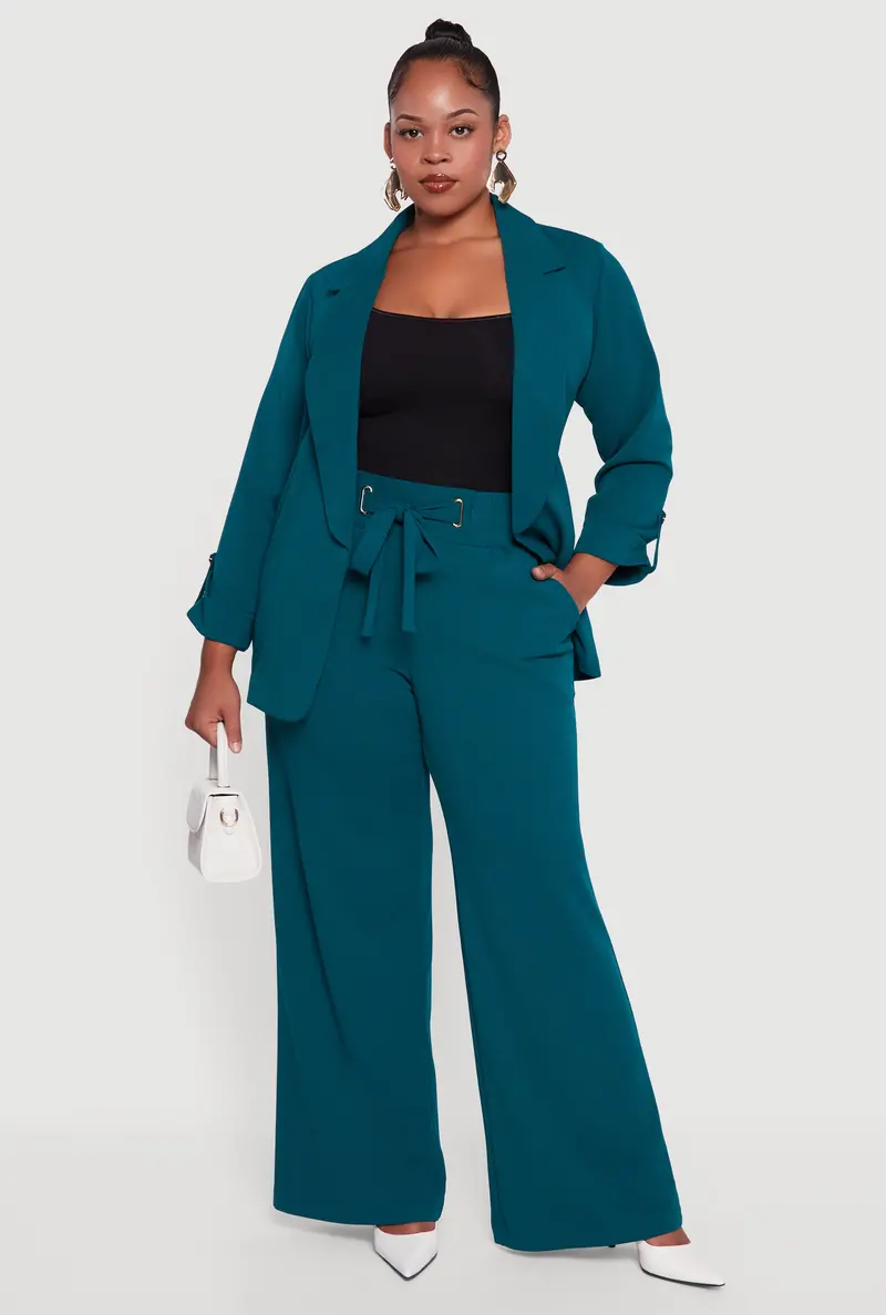 Crepe Knit Wide-Leg Pants With Drawstring Waist – Plus Size 1