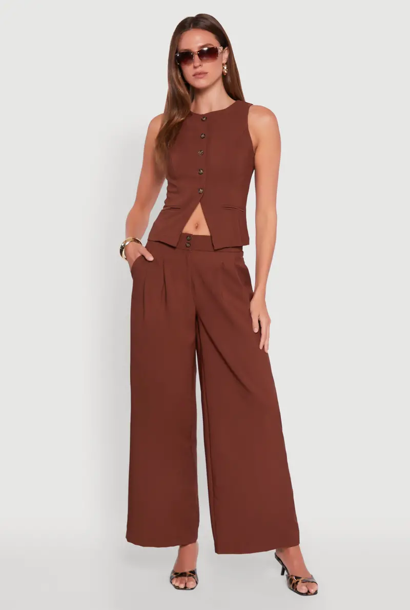 Crepe-Knit Wide-Leg Trousers With Pleated Detail 1