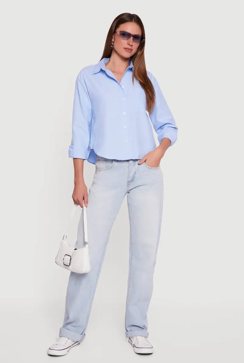 Crisp Poplin Long-Sleeve Button-Front Shirt 1