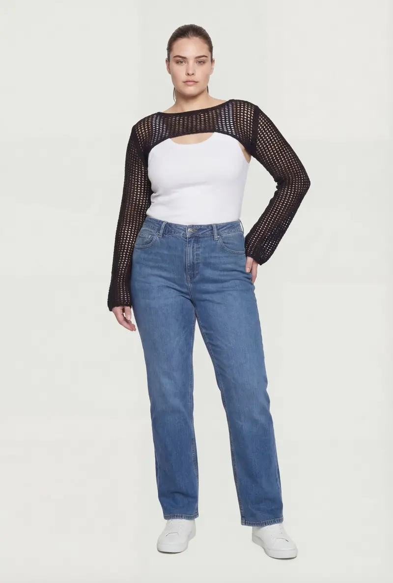 Crochet Long-Sleeve Shrug – Plus Size 1