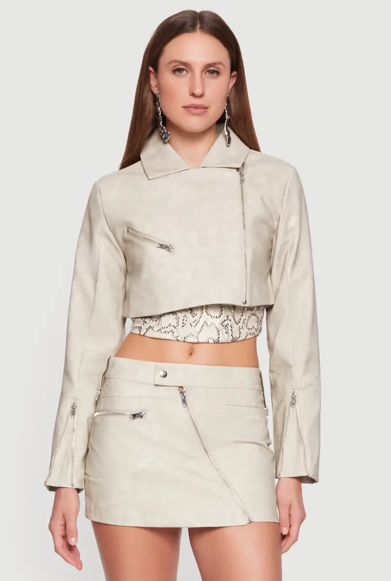 Cropped Biker-Style Faux Leather Jacket 1