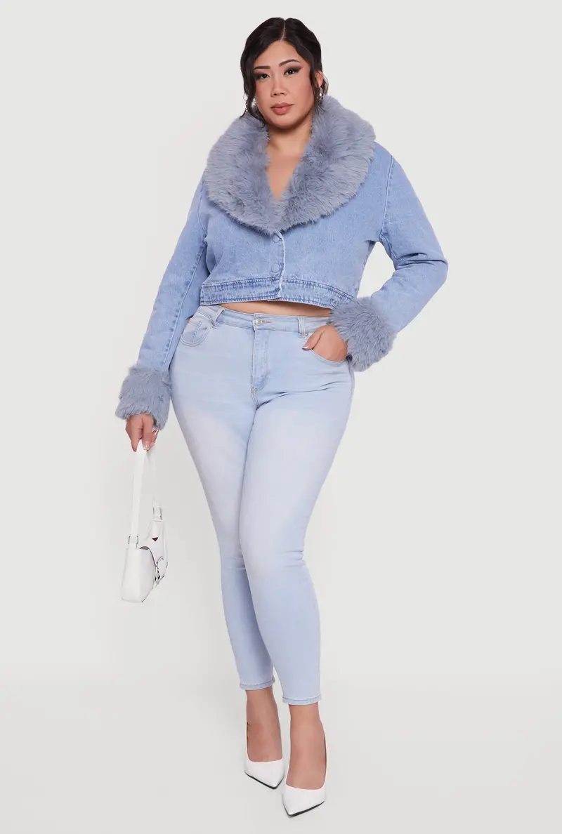 Cropped Denim Jacket With Detachable Collar & Cuffs – Curvy Fit 1