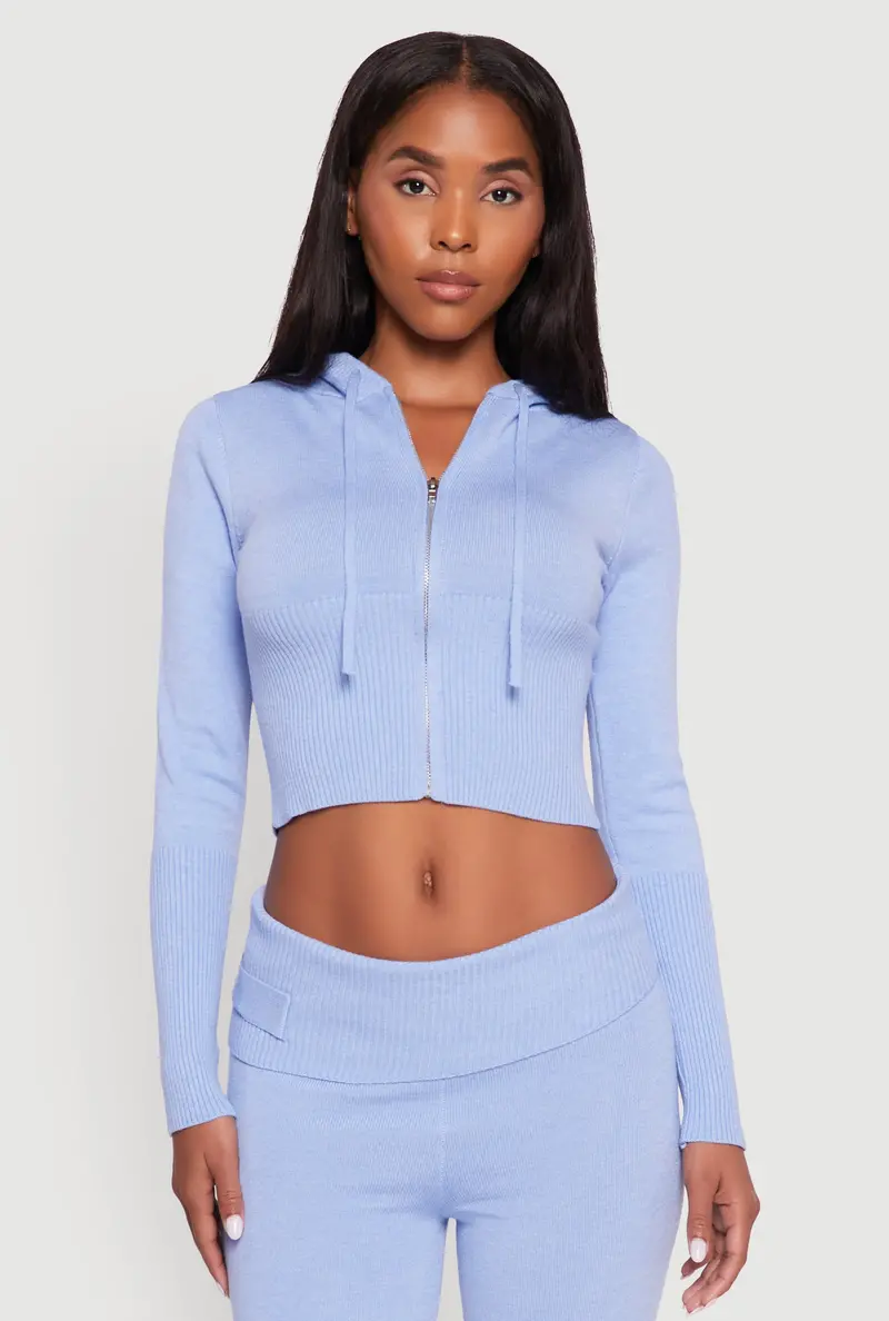 Cropped Drawstring Hoodie With Zip Front 1
