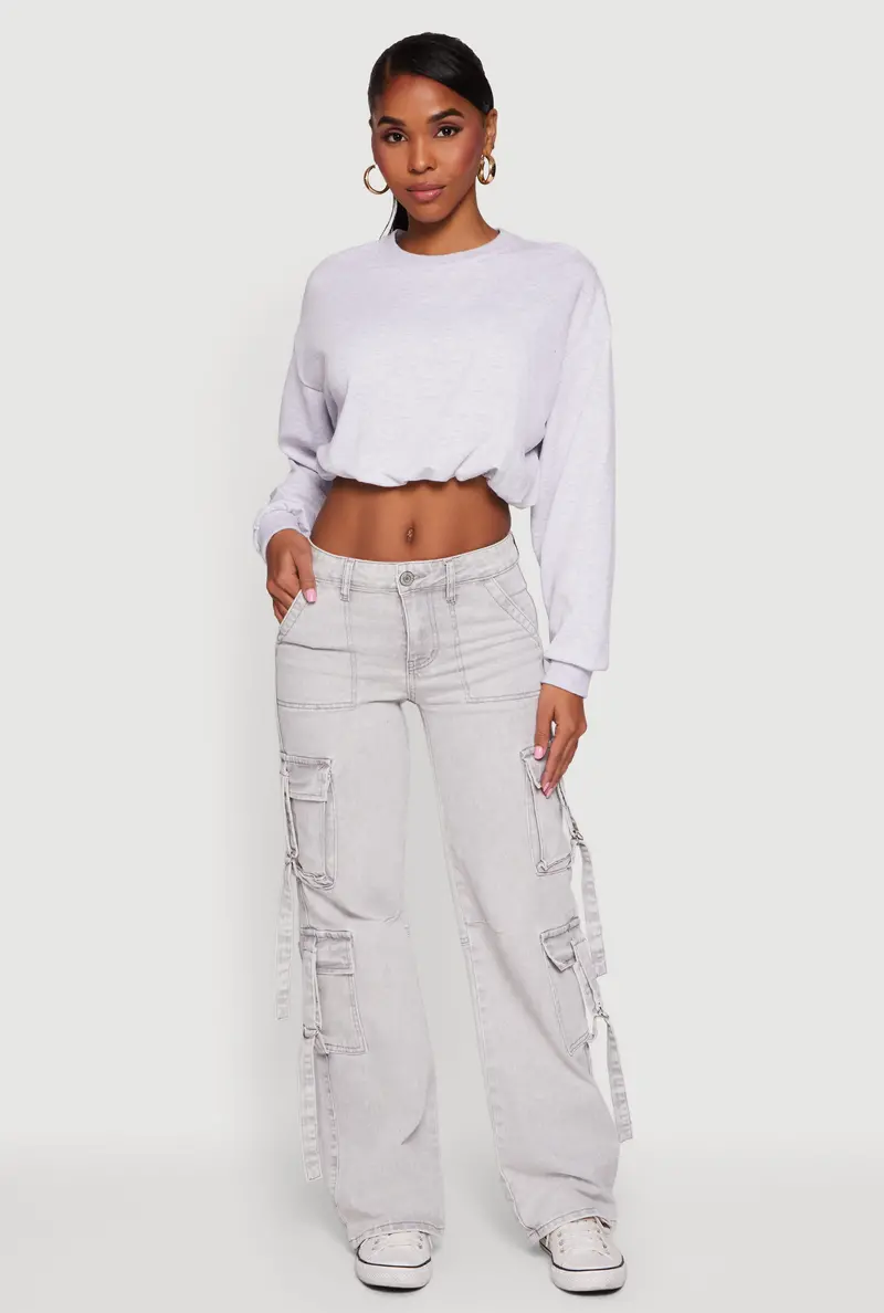 Cropped Sweatshirt With Bubble Hem And Long Sleeves 1