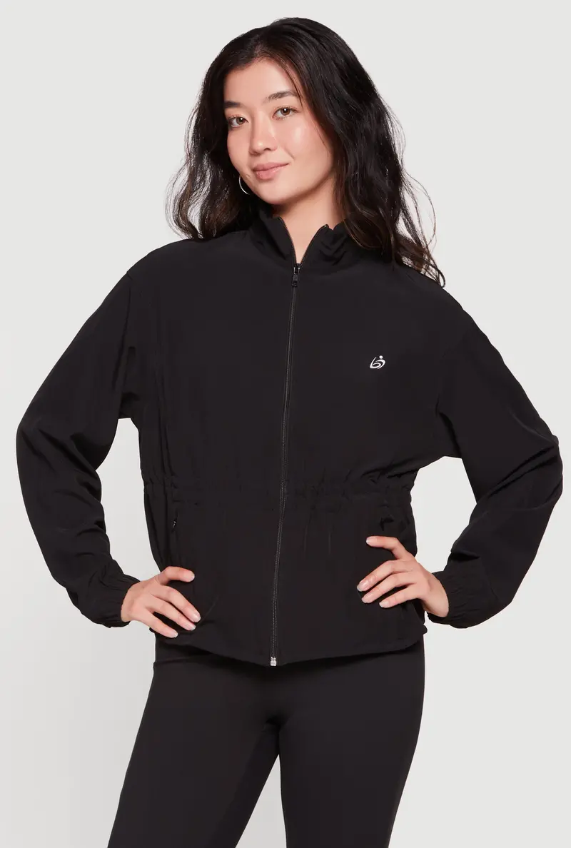 Cropped Sweatshirt With Mock Neck, Cinched Waist, And Full Zip Front 1