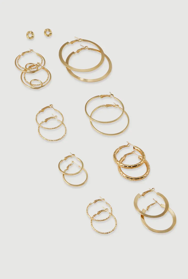 Curated 9-Piece Metallic Hoop And Stud Earrings Set 1