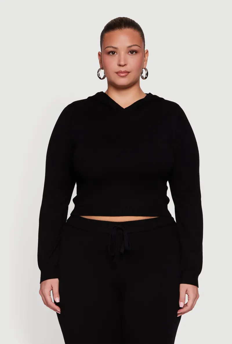 Curvy Cropped Hooded Pullover Sweater 1