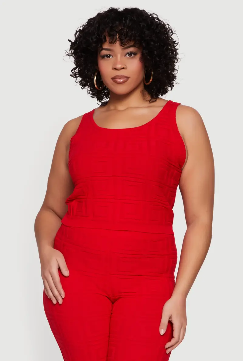 Curvy Greek Key Knit Sleeveless Top 1