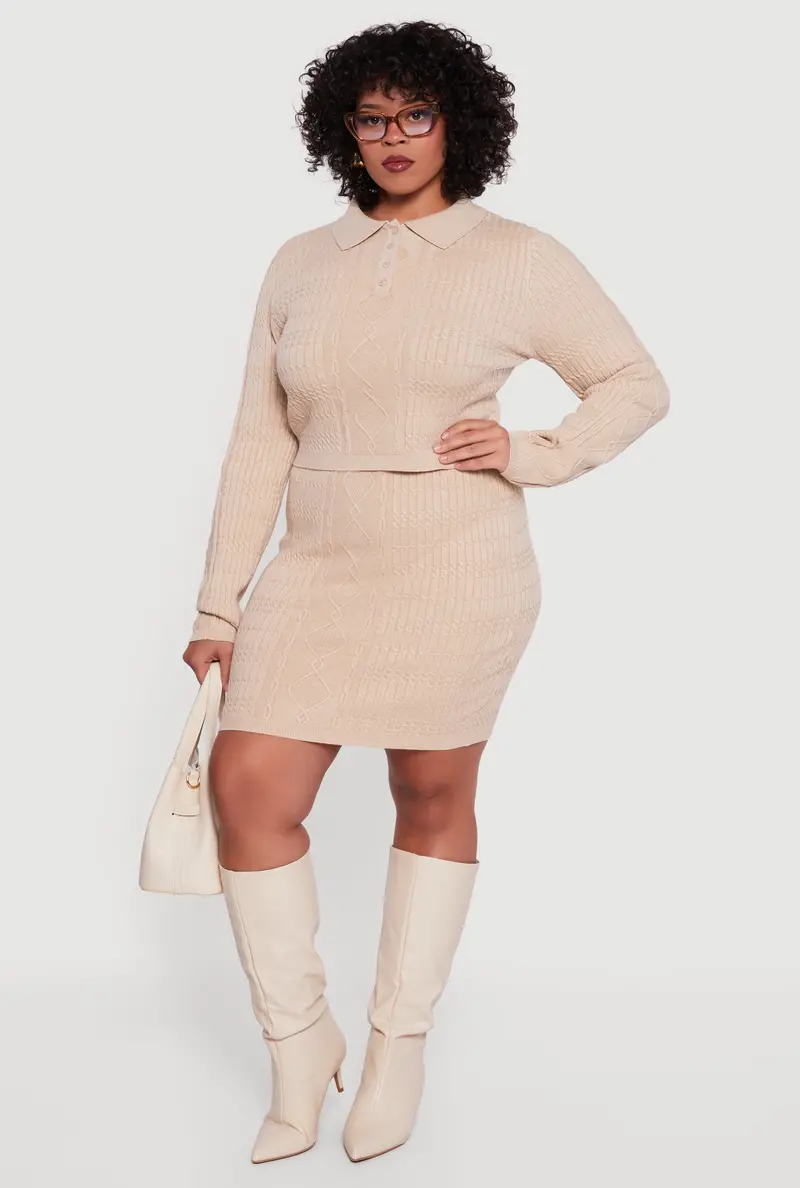 Curvy High-Waisted Cable-Knit Mini Skirt 1