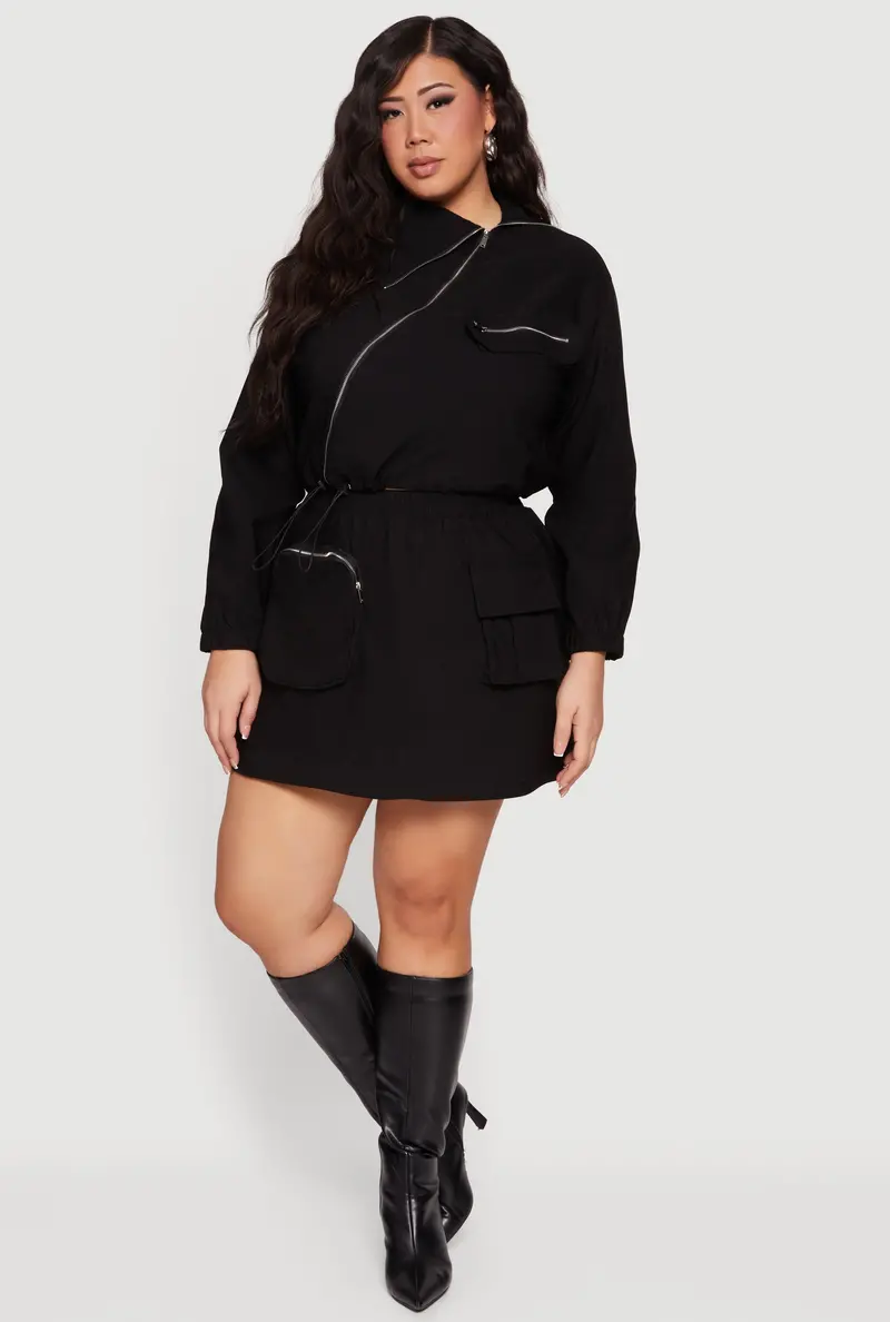 Curvy Hunter Camo Cargo Mini Skirt With Drawstring Hem 1