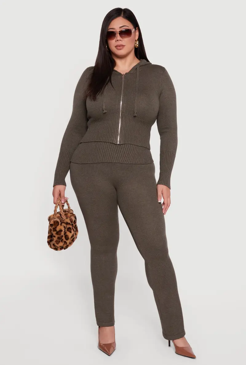 Curvy Rib-Knit Fold-Over Flare Pants 1