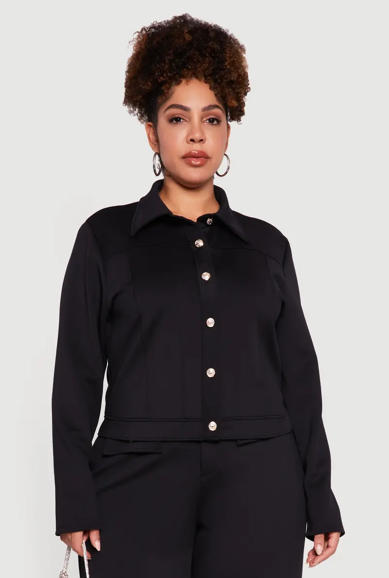 Curvy Scuba Shacket With Button-Front Closure 1