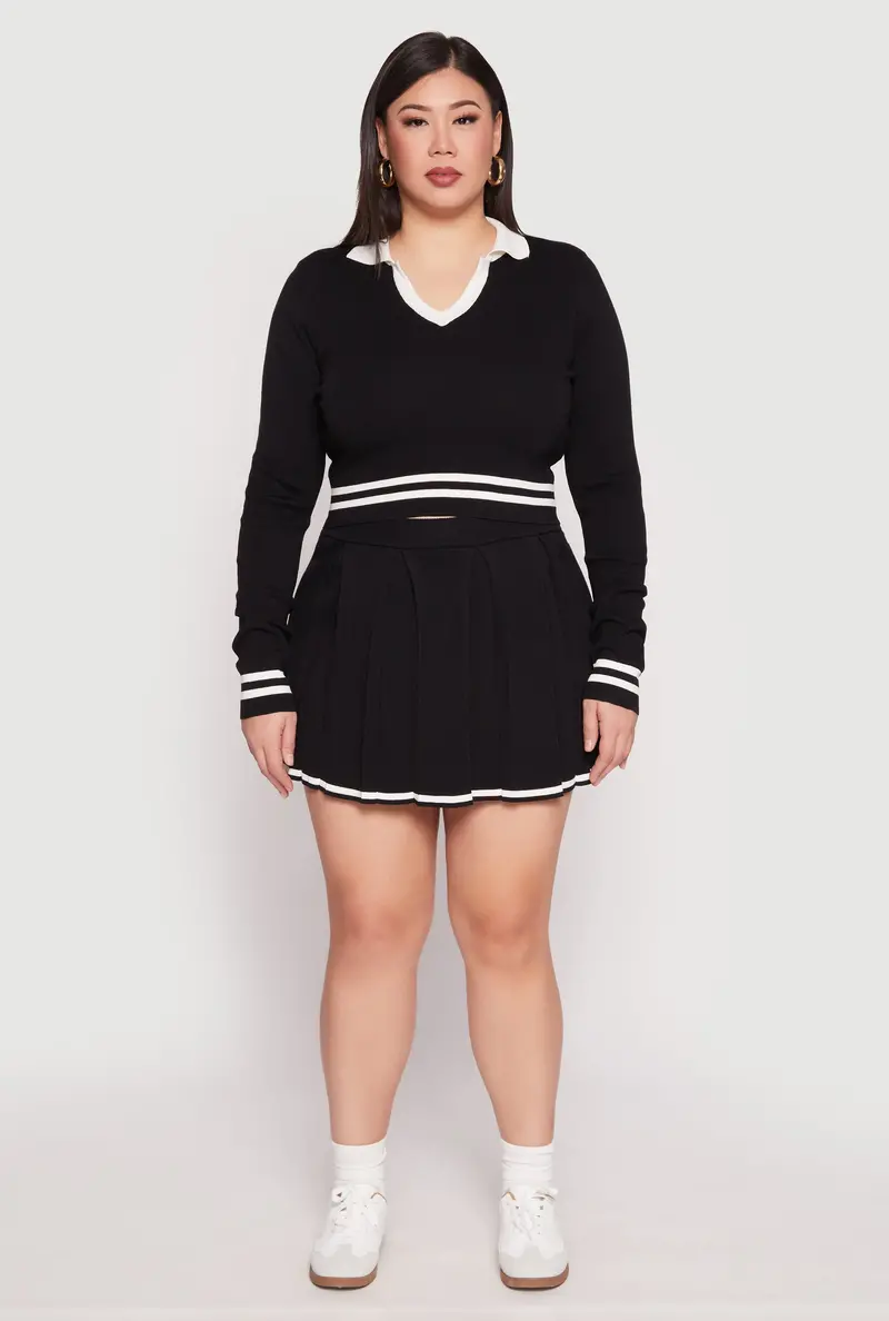 Daisy-Accented Tennis Skirt With Contrast Pleats – Plus Size 1