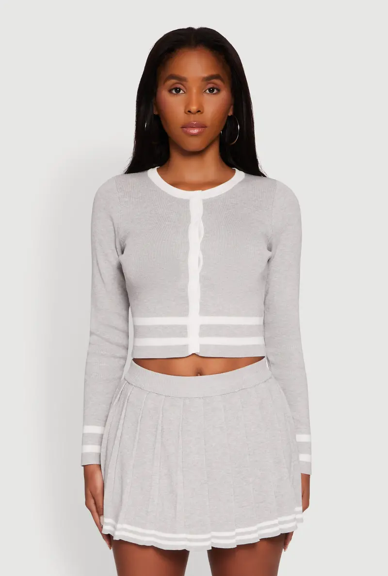 Daisy Contrast-Trim Button-Front Cardigan 1