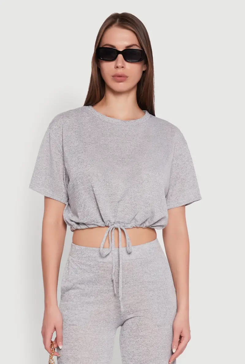 Daisy Cropped Crew Neck Tee With Drawstring Hem 1
