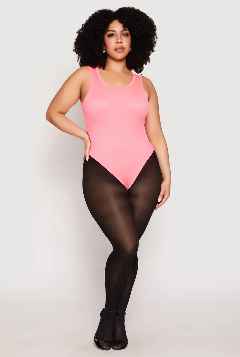 Daisy-Embellished Ribbed Knit Tank Thong Bodysuit – Plus Size 1