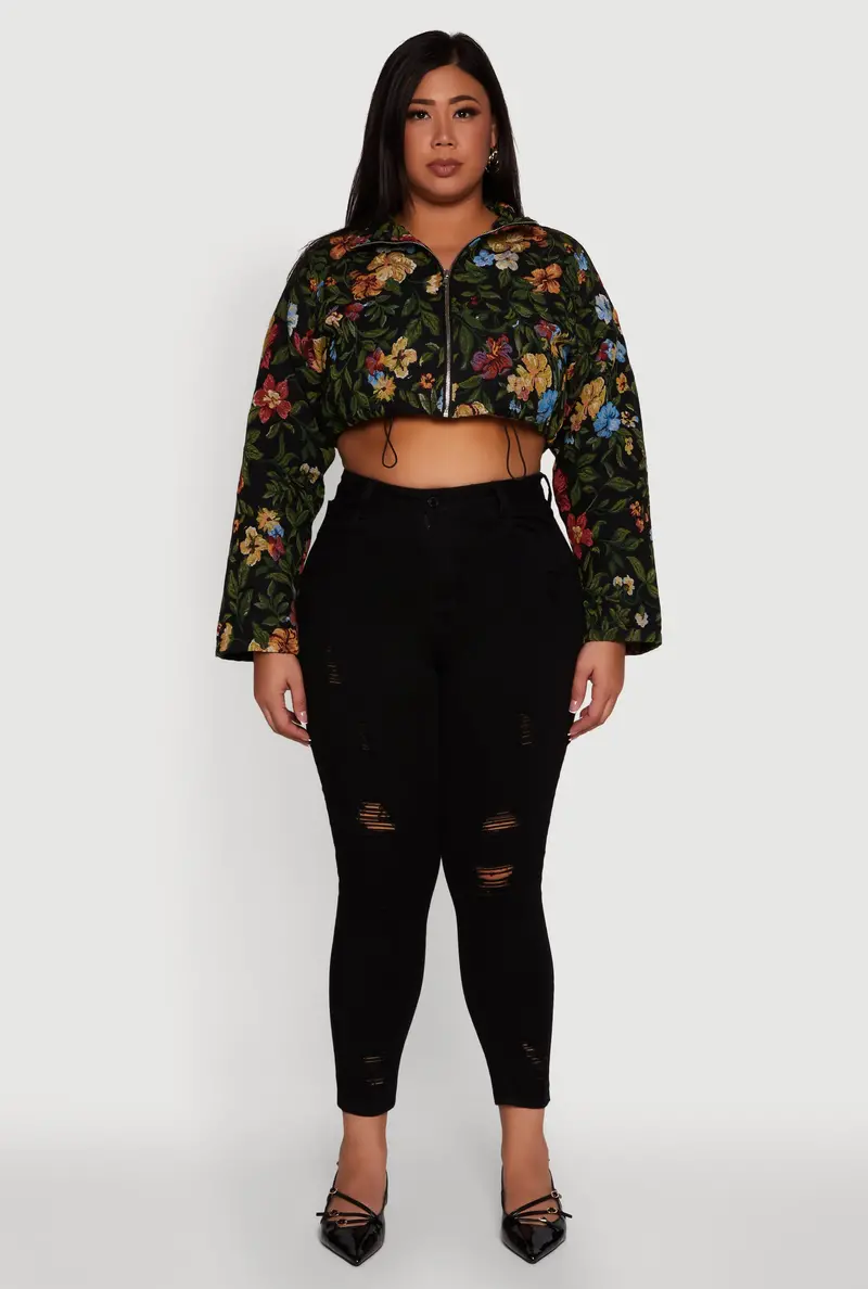 Daisy Jacquard Cropped Jacket – Plus-Size Fashion Style 1
