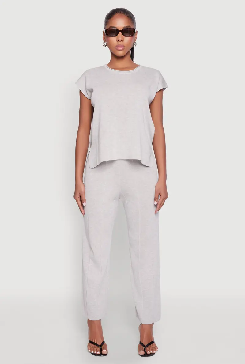 Daisy-Print Knitted Pintuck Detail Pants 1