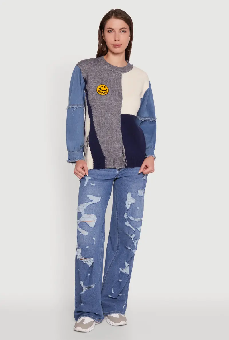 Daisy Sweater With Denim-Sleeve Color Blocking 1