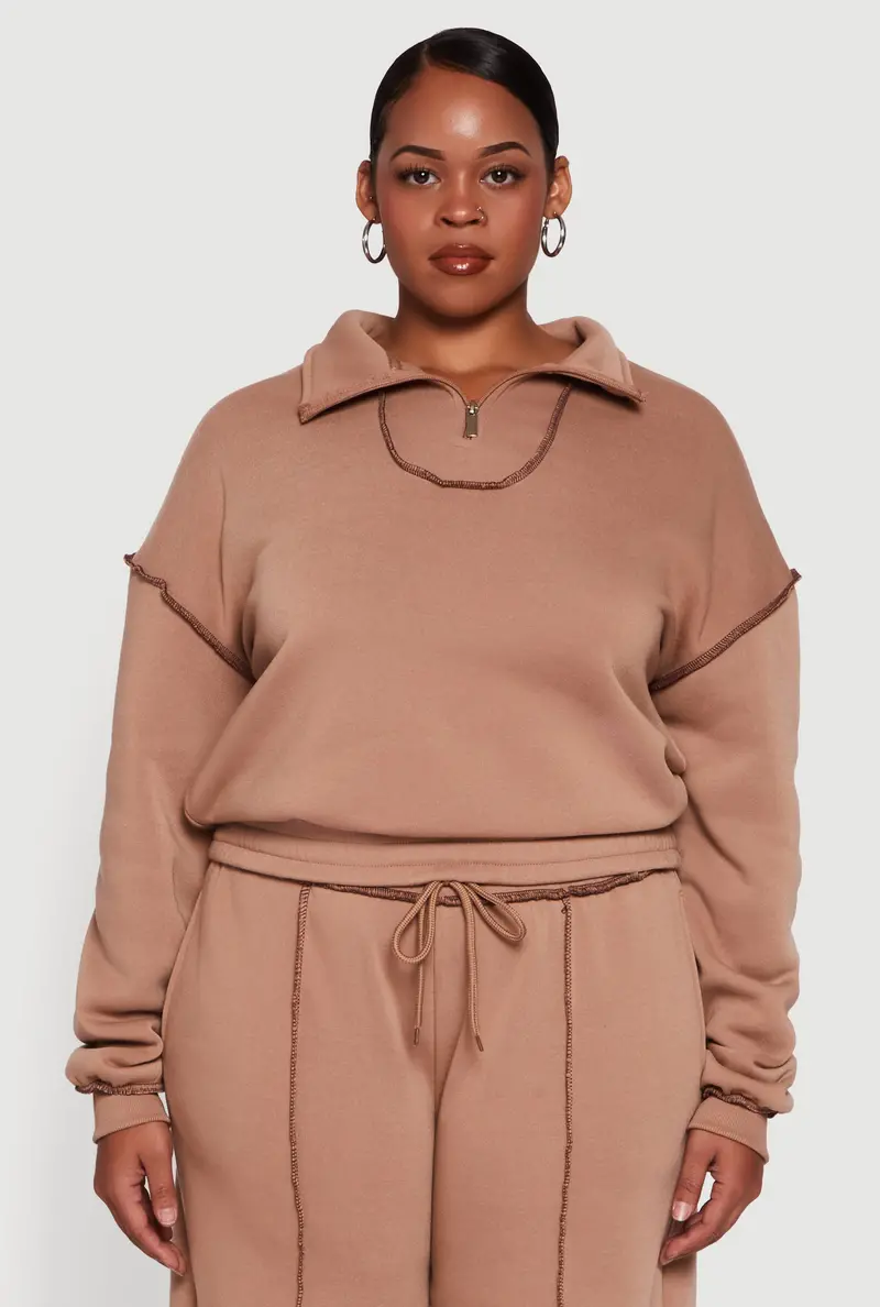 Decorative-Stitch Fleece-Lined Half-Zip Sweatshirt – Plus Size 1