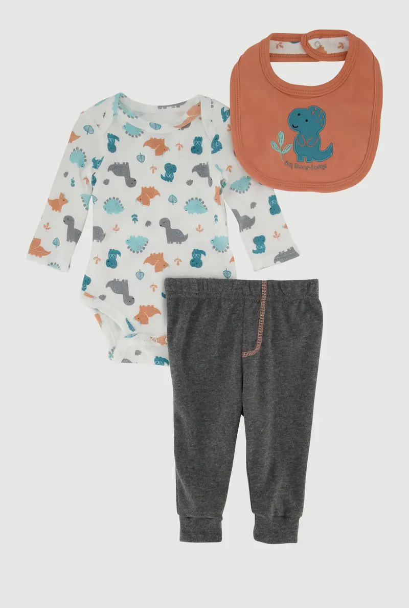 Dinosaur Graphic Bodysuit & Joggers Set For Baby Boys (0–9 Months) With Bib 1