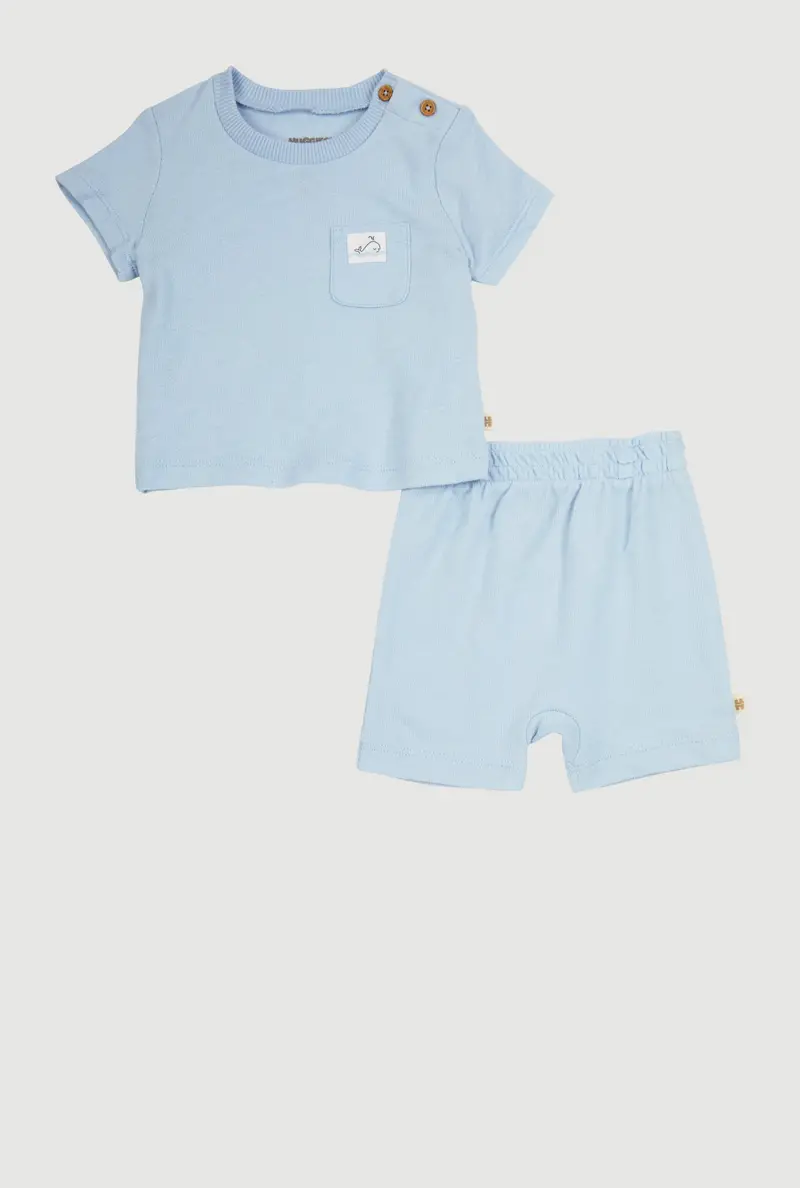 Dolphin Graphic Textured Knit Outfit – Baby Boys’ Tee & Shorts (0–9 Months) 1