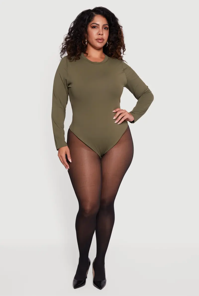 Double-Layer Long-Sleeve Crew-Neck Bodysuit – Plus Size 1