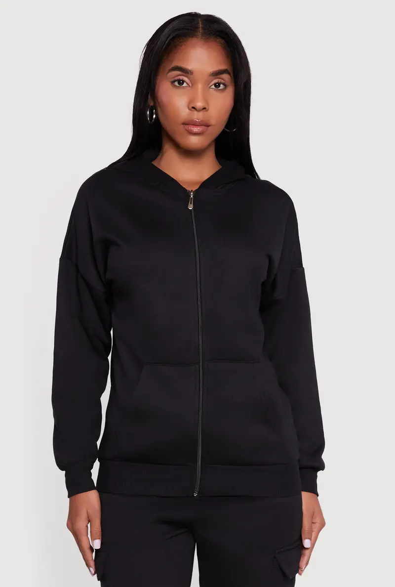 Drop-Shoulder Zip-Front Casual Hoodie 1