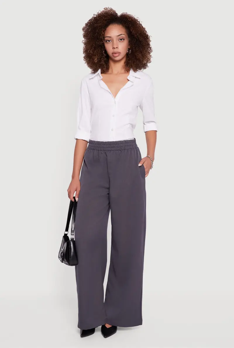 Elastic-Waist Wide-Leg Dress Pants – Effortless Pull-On Design 1