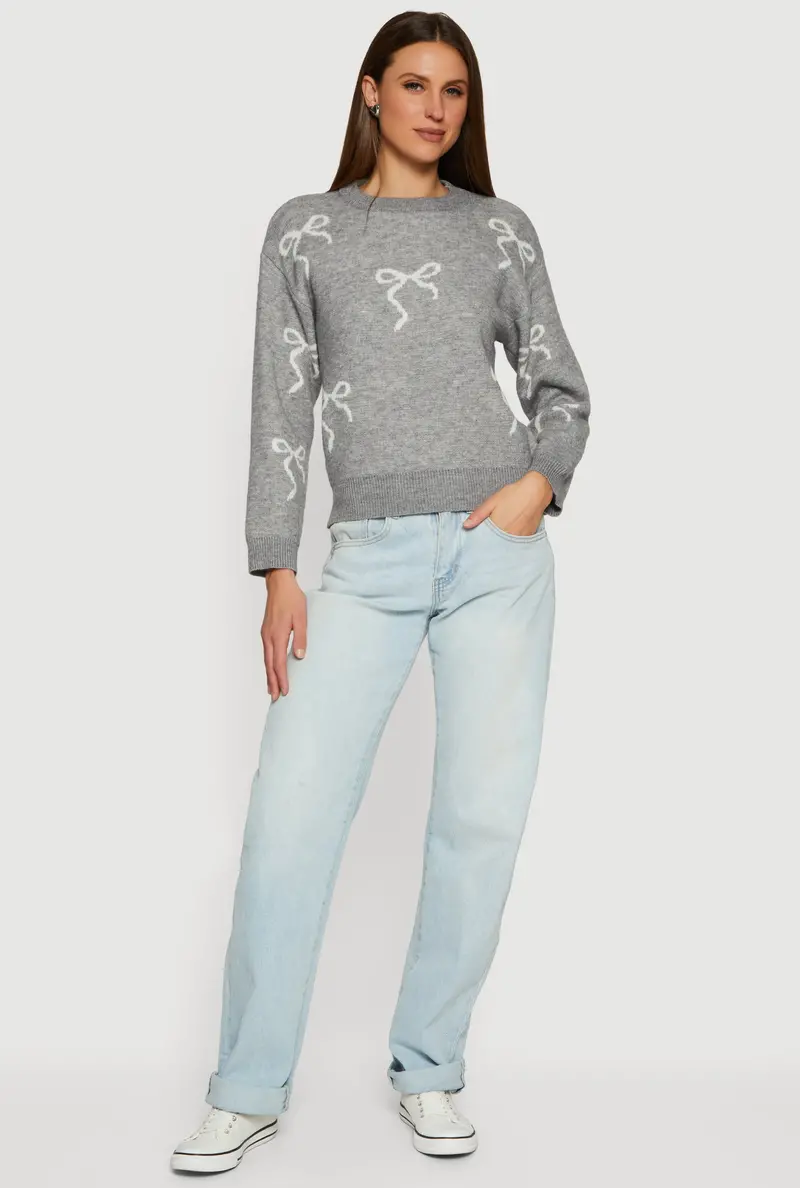 Elegant Bow-Printed High Neck Long Sleeve Pullover 1