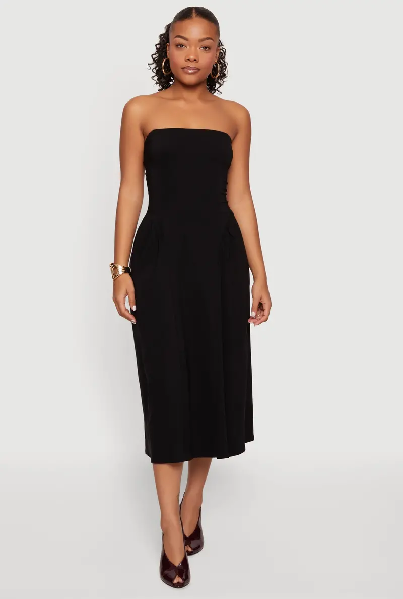 Elegant Strapless Corset-Fit Midi Dress 1